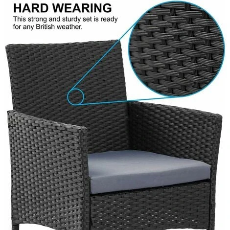 4pcs Rattan Outdoor Garden Furniture Sofa Set Table & Chairs (Roger Black) 5 4pcs Rattan Outdoor Garden Furniture Sofa Set Table & Chairs (Roger Black) - Image 3