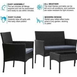 4pcs Rattan Outdoor Garden Furniture Sofa Set Table & Chairs (Roger Black) 10 4pcs Rattan Outdoor Garden Furniture Sofa Set Table & Chairs (Roger Black) -Outdoor Furniture Store 53620446 4