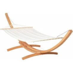 Outsunny Outdoor Garden Hammock Swing Hanging Bed W/Wooden Stand For Patio White