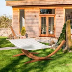 Outsunny Outdoor Garden Hammock Swing Hanging Bed W/Wooden Stand For Patio White -Outdoor Furniture Store 53630423 3