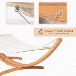 Outsunny Outdoor Garden Hammock Swing Hanging Bed W/Wooden Stand For Patio White -Outdoor Furniture Store 53630423 5