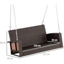 Outsunny 2-person Wicker Swing Chair, Porch Loveseat Garden Hanging Bench, Cream -Outdoor Furniture Store 53730091 2