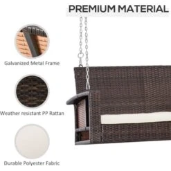 Outsunny 2-person Wicker Swing Chair, Porch Loveseat Garden Hanging Bench, Cream -Outdoor Furniture Store 53730091 4