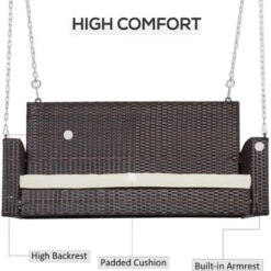 Outsunny 2-person Wicker Swing Chair, Porch Loveseat Garden Hanging Bench, Cream -Outdoor Furniture Store 53730091 5