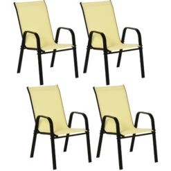Outsunny Set Of 4 Garden Dining Chair Set Outdoor W/ High Back Armrest Beige