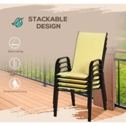 Outsunny Set Of 4 Garden Dining Chair Set Outdoor W/ High Back Armrest Beige -Outdoor Furniture Store 53830129 5
