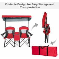 Double Sunshade Folding Chairs Outdoor 2-person Chairs W/Sun Protective Canopy -Outdoor Furniture Store 53910320 3