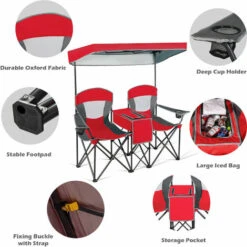 Double Sunshade Folding Chairs Outdoor 2-person Chairs W/Sun Protective Canopy -Outdoor Furniture Store 53910320 5