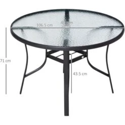 Outsunny 106cm Round Garden Dining Table With Parasol Hole Tempered Glass Top -Outdoor Furniture Store 53918216 2