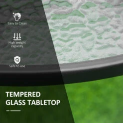 Outsunny 106cm Round Garden Dining Table With Parasol Hole Tempered Glass Top -Outdoor Furniture Store 53918216 5