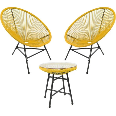 RayGar 3pcs Bistro Egg Designer String Chair Indoor & Garden Set - Yellow 4 RayGar 3pcs Bistro Egg Designer String Chair Indoor & Garden Set - Yellow - Image 2