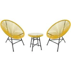 RayGar 3pcs Bistro Egg Designer String Chair Indoor & Garden Set - Yellow 11 RayGar 3pcs Bistro Egg Designer String Chair Indoor & Garden Set - Yellow -Outdoor Furniture Store 53934822 5