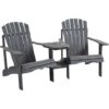 Outsunny Wooden Double Adirondack Chair W/ Center Table & Umbrella Hole Dark Grey -Outdoor Furniture Store 53964745 1