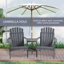 Outsunny Wooden Double Adirondack Chair W/ Center Table & Umbrella Hole Dark Grey -Outdoor Furniture Store 53964745 4