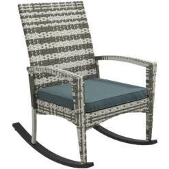Outsunny Garden Rattan Rocking Chair, Bistro Recliner Furniture Seater Light Grey