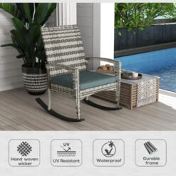 Outsunny Garden Rattan Rocking Chair, Bistro Recliner Furniture Seater Light Grey -Outdoor Furniture Store 54027495 4