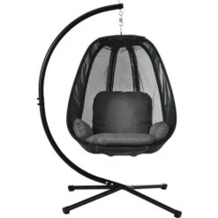 Hanging Hammock Chair Swing Egg Chair W/ Cushion & Waterproof Cover Black -Outdoor Furniture Store 54177237 3
