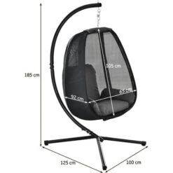 Hanging Hammock Chair Swing Egg Chair W/ Cushion & Waterproof Cover Black -Outdoor Furniture Store 54177237 5