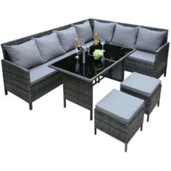 Lymington Corner Sofa Set- Rattan Corner Sofa With Comfy Polycotton Stuffed Grey Cushion And Back Pillows -Outdoor Furniture Store 54377568 4