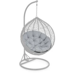Gardenista Outdoor Tufted Hanging Swing Chair Seat Cushions For Hammock, Water-resistant Egg Cushion For Garden, Lightweight & Durable Round Swing Pads With Crumbed Foam Filling, Grey