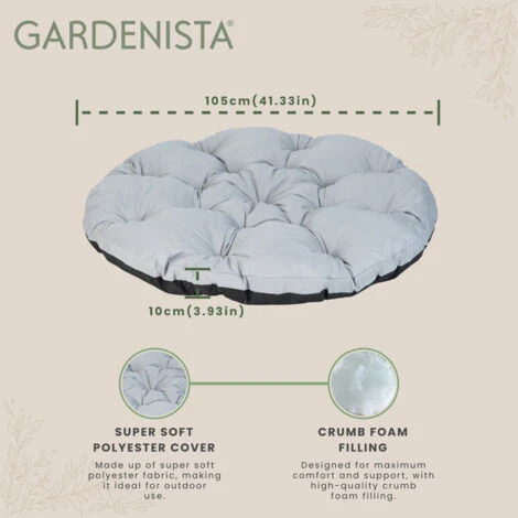 Gardenista Outdoor Tufted Hanging Swing Chair Seat Cushions For Hammock, Water-resistant Egg Cushion For Garden, Lightweight & Durable Round Swing Pads With Crumbed Foam Filling, Grey 4 Gardenista Outdoor Tufted Hanging Swing Chair Seat Cushions For Hammock, Water-resistant Egg Cushion For Garden, Lightweight & Durable Round Swing Pads With Crumbed Foam Filling, Grey - Image 2