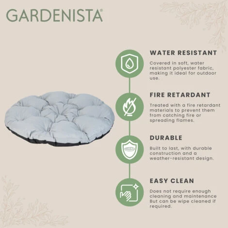 Gardenista Outdoor Tufted Hanging Swing Chair Seat Cushions For Hammock, Water-resistant Egg Cushion For Garden, Lightweight & Durable Round Swing Pads With Crumbed Foam Filling, Grey 5 Gardenista Outdoor Tufted Hanging Swing Chair Seat Cushions For Hammock, Water-resistant Egg Cushion For Garden, Lightweight & Durable Round Swing Pads With Crumbed Foam Filling, Grey - Image 3