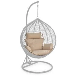 Gardenista Outdoor Hanging Swing Chair Cushions, Water Resistant Hammock Seat Pillow With Headrest, Soft Cushion For Wicker Egg Chairs With Side Pillows, Stone