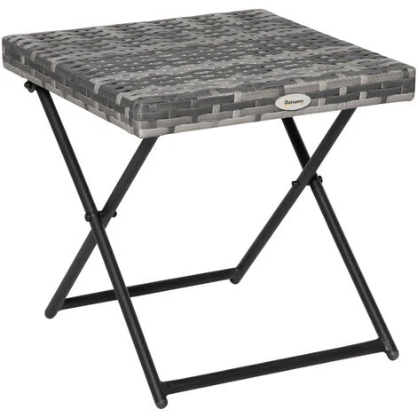 Outsunny Folding Square Rattan Coffee Table W/ Steel Frame Bistro Garden Grey 3 Outsunny Folding Square Rattan Coffee Table W/ Steel Frame Bistro Garden Grey