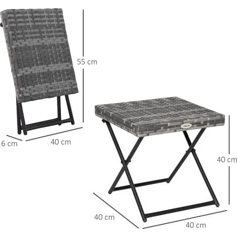 Outsunny Folding Square Rattan Coffee Table W/ Steel Frame Bistro Garden Grey 4 Outsunny Folding Square Rattan Coffee Table W/ Steel Frame Bistro Garden Grey - Image 2
