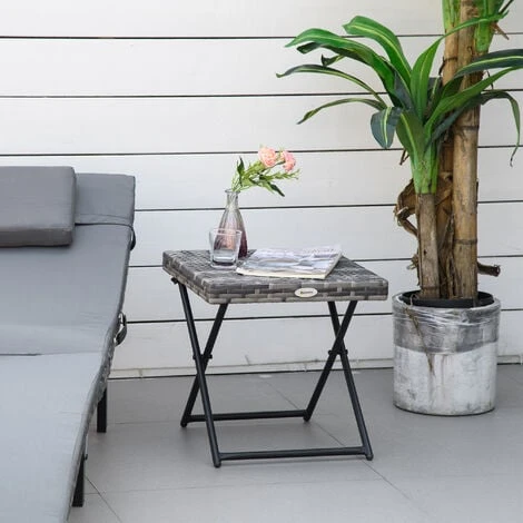 Outsunny Folding Square Rattan Coffee Table W/ Steel Frame Bistro Garden Grey 5 Outsunny Folding Square Rattan Coffee Table W/ Steel Frame Bistro Garden Grey - Image 3