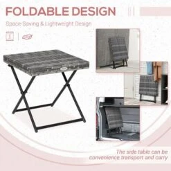 Outsunny Folding Square Rattan Coffee Table W/ Steel Frame Bistro Garden Grey 10 Outsunny Folding Square Rattan Coffee Table W/ Steel Frame Bistro Garden Grey -Outdoor Furniture Store 54662354 4