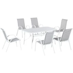 Outsunny 7 Piece Garden Dining Set W/ Dining Table And Chairs For Backyard Grey
