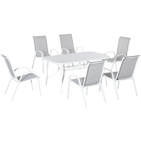 Outsunny 7 Piece Garden Dining Set W/ Dining Table And Chairs For Backyard Grey 3 Outsunny 7 Piece Garden Dining Set W/ Dining Table And Chairs For Backyard Grey