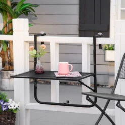 Outsunny Balcony Hanging Table Wall Mount Adjustable Folding Desk Patio Black 9 Outsunny Balcony Hanging Table Wall Mount Adjustable Folding Desk Patio Black -Outdoor Furniture Store 54848613 3