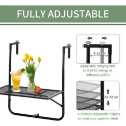 Outsunny Balcony Hanging Table Wall Mount Adjustable Folding Desk Patio Black 10 Outsunny Balcony Hanging Table Wall Mount Adjustable Folding Desk Patio Black -Outdoor Furniture Store 54848613 4