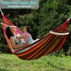280x150 Extra Large Canvas Hammock, Camping Hammock With Wooden Stick , Outdoor Hammock Includes Portable Carrying Bag Perfect For Travel Beach Backyard Balcony And Travel,Load Capacity Up To 450 LBS -Outdoor Furniture Store 54886718 5