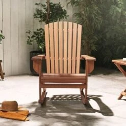 VonHaus Rocking Adirondack Chair - Outdoor Garden Furniture Made From Acacia Hardwood With Oiled Finish -Outdoor Furniture Store 54925192 5