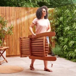 VonHaus Folding Adirondack Chair - Outdoor Garden Furniture Fire Pit Chair Made From Acacia Hardwood With Oiled Finish -Outdoor Furniture Store 54925199 3