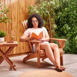 VonHaus Folding Adirondack Chair - Outdoor Garden Furniture Fire Pit Chair Made From Acacia Hardwood With Oiled Finish -Outdoor Furniture Store 54925199 4