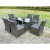 Fimous Outdoor Rattan Garden Furniture Dining Set Table And Chair Set Wicker Patio 6 Chairs Plus Black Tempered Glass Rectangular Table -Outdoor Furniture Store 55080827 1