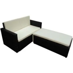 2 Piece Garden Lounge Set With Cushions Poly Rattan Black VidaXL -Outdoor Furniture Store 5518298 4
