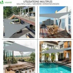 VOUNOT Sun Shade Sail Waterproof Triangle Sail Canopy With Mounting Ropes 3x3x3m, Grey -Outdoor Furniture Store 55285510 3