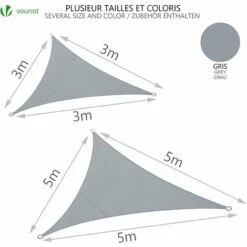 VOUNOT Sun Shade Sail Waterproof Triangle Sail Canopy With Mounting Ropes 3x3x3m, Grey -Outdoor Furniture Store 55285510 5
