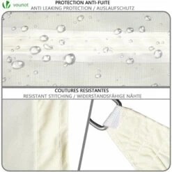 VOUNOT Sun Shade Sail Waterproof Triangle Sail Canopy With Mounting Ropes 3x3x3m, Beige -Outdoor Furniture Store 55285514 4