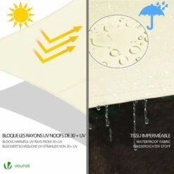 VOUNOT Sun Shade Sail Waterproof Triangle Sail Canopy With Mounting Ropes 3x3x3m, Beige -Outdoor Furniture Store 55285514 5