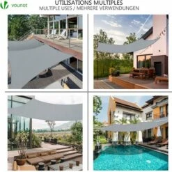 VOUNOT Sun Shade Sail Waterproof Rectangler Sail Canopy With Mounting Ropes 3x2m, Grey -Outdoor Furniture Store 55285518 3