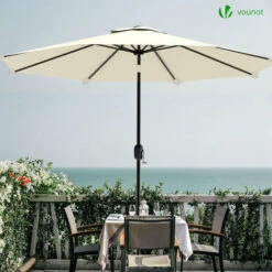 VOUNOT 2.7m Garden Parasol, Sunshade Patio Outdoor Tilting Umbrella With Crank Handle And Cover, Beige -Outdoor Furniture Store 55291913 4