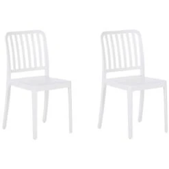 Set Of 2 Garden Dining Chairs Armless Stacking Weatherproof Plastic White Sersale
