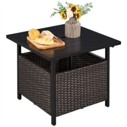 Yaheetech Outdoor Patio Rattan Side Table With Umbrella Hole