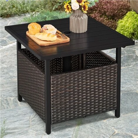 Yaheetech Outdoor Patio Rattan Side Table With Umbrella Hole 4 Yaheetech Outdoor Patio Rattan Side Table With Umbrella Hole - Image 2
